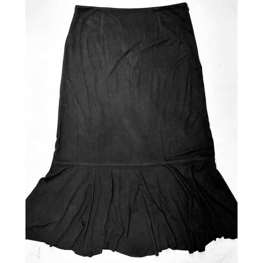 Faux Suede Maxi Skirt Womens 12 J Jill Black Long Peplum Ruffle Hem Side Zip